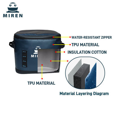 De rits is een 14 liter vierkante hopper koeler met een lekvrije bekleding die tot 24 blikken bier bevat!